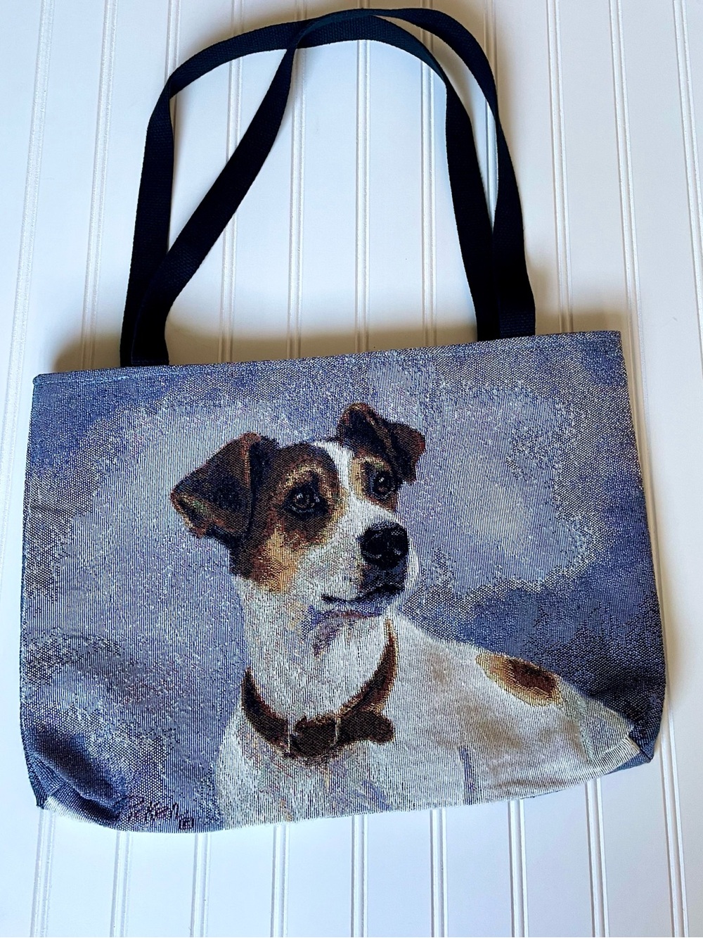 Linda Pickens Woven Tapestry Canvas Dog Tote Bag Jack Russel Terrier Artwork